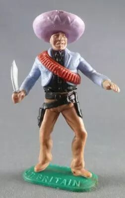Timpo - Mexicains - Pi�ton pose du couteau veste bleue sombrero mauve jambes cr�mes pied droit devant