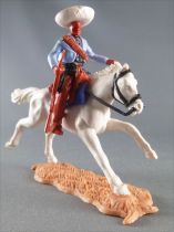 Timpo - Mexicans - Mounted (moulded belt) holding winchester blue jacket brown legs white hat white galloping (long) horse