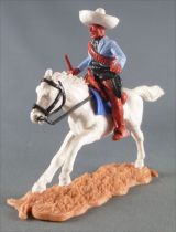 Timpo - Mexicans - Mounted (moulded belt) holding winchester blue jacket brown legs white hat white galloping (long) horse