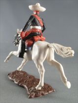 Timpo - Mexicans - Mounted (moulded belt) left arm down black jacket (winchester & pistol) black legs white hat white galloping 