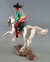 Timpo - Mexicans - Mounted (moulded belt) left arm down green jacket (winchester & pistol) brown legs black hat white galloping 