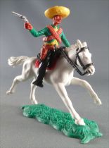 Timpo - Mexicans - Mounted (moulded belt) right arm pointing  green jacket (pistol) black legs yellow hat white galloping (long)