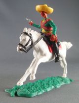 Timpo - Mexicans - Mounted (moulded belt) right arm pointing  green jacket (pistol) black legs yellow hat white galloping (long)