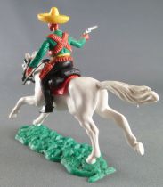 Timpo - Mexicans - Mounted (moulded belt) right arm pointing  green jacket (pistol) black legs yellow hat white galloping (long)