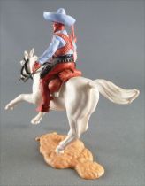 Timpo - Mexicans - Mounted (moulded belt) right arm pointing blue jacket (winchester) brown legs blue hat white galloping (short