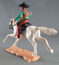 Timpo - Mexicans - Mounted (moulded belt) right arm pointing green jacket (pistol) brown legs black hat white galloping (long) h