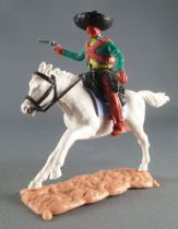 Timpo - Mexicans - Mounted (moulded belt) right arm pointing green jacket (pistol) brown legs black hat white galloping (long) h