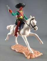 Timpo - Mexicans - Mounted (moulded belt) right arm pointing green jacket (pistol) brown legs black hat white galloping (long) h