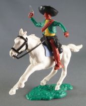 Timpo - Mexicans - Mounted (moulded belt) right arm raised green jacket (pistol) brown legs black hat white galloping (short) ho