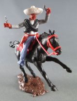 Timpo - Mexicans - Mounted (separate belt) left arm raised grey jacket (2 pistols) blue legs white hat black galloping (short) h