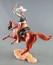 Timpo - Mexicans - Mounted (separate belt) left arm raised grey jacket (2 pistols) buff legs white hat brown galloping (short) h