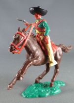 Timpo - Mexicans - Mounted (separate belt) right arm pointing green jacket (pistol) yellow legs black hat dark brown galloping (