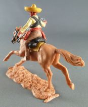 Timpo - Mexicans - Mounted (separate belt) right arm pointing yellow jacket (pistol) buff legs yellow hat light brown galloping 