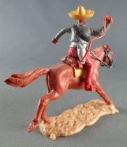 Timpo - Mexicans - Mounted (separate belt) right arm raised grey jacket red legs yellow hat brown galloping (long) horse