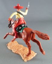 Timpo - Mexicans - Mounted (separate belt) right arm raised yellow jacket (pistol) red legs red hat brown galloping (long) horse