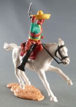 Timpo - Mexicans - Mounted (separate belt) right arm up green jacket pistols) black legs yellow hat white galloping (short) hors