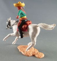 Timpo - Mexicans - Mounted (separate belt) right arm up green jacket pistols) black legs yellow hat white galloping (short) hors