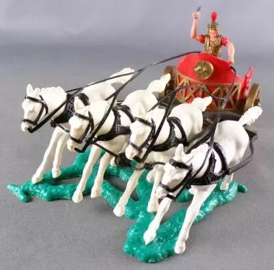 Timpo - Romain - Char Quadrige Rouge Chevaux Blancs sans Boite (r�f 1800)