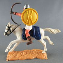 Timpo - Viking - Cavalier Archer (brun) jupe blanche bouclier jaune selle bleue cheval blanc galop (long)