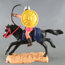 Timpo - Viking - Cavalier Archer (brun) jupe rouge bouclier jaune selle bleue cheval noir galop (long)