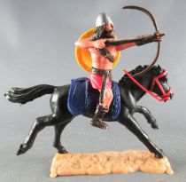 Timpo - Viking - Cavalier Archer (brun) jupe rouge bouclier jaune selle bleue cheval noir galop (long)