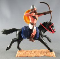 Timpo - Viking - Mounted Archer (brown hairs) white legs yellow shield blue saddle galloping (long) black horse