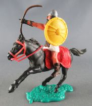 Timpo - Viking - Mounted Archer (brown hairs) white legs yellow shield red saddle galloping (short) black horse