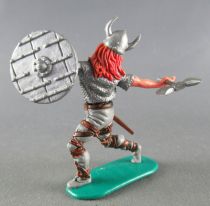 Timpo - Viking - Piéton Blessé par flèche (flèche cassée) (roux) jambes avancant grises hache double bouclier gris