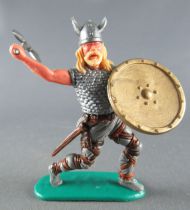 Timpo - Viking - Piéton Cote de maille combattant (blond) jambes avançantes grises double hache bouclier doré