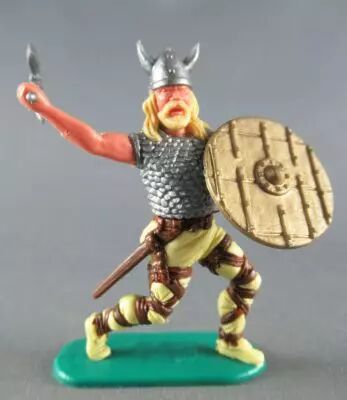 Figurine Timpo Viking - Cavalier Archer Avec Jupe Blanche Et Bouclier Jaune