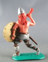 Timpo - Viking - Piéton Sonneur de cor (roux) jambes avancant grises bouclier doré à bandes