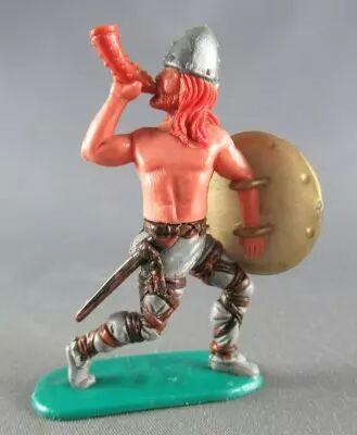 Timpo - Viking - Pi�ton Sonneur de cor (roux) jambes avancant grises bouclier dor�