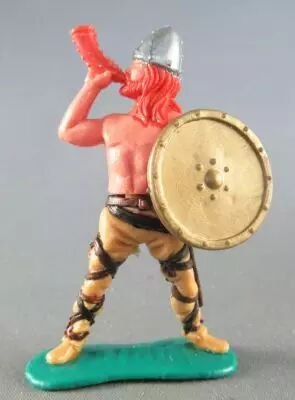 Timpo - Viking - Pi�ton Sonneur de cor (roux) jambes �cart�es cr�mes bouclier dor�