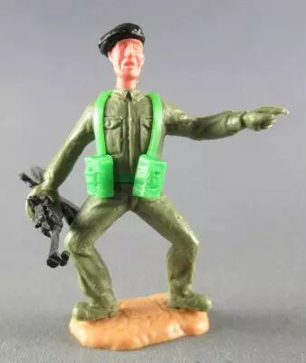 Timpo - WW2 - Anglais (Blind�s B�ret Noir) - 1�re s�rie - Pointant & Bren gun  jambes pli�es �cart�es