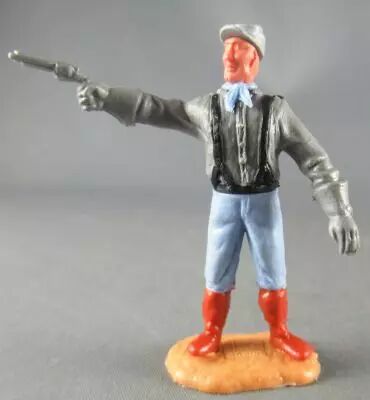 Timpo Confederate 2nd s�ries (2 pieces head) Footed Black Braces Right Arm Pistol standing upright legs
