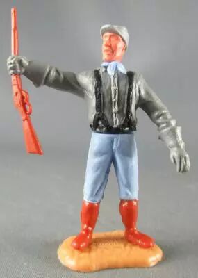 Timpo Confederate 2nd s�ries (2 pieces head) Footed Black Braces Right Arm Winchester standing upright legs