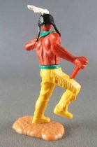 Timpo Indians 2nd series (moulded weapon) footed with knife yellow dancing legs white feather