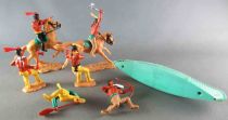 Timpo Indians 2nd series (moulded weapon) Indian War Party Mounted Footed Tepees Mustangs Canoe Totem Trees Ref 253 