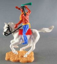 Timpo Indians 2nd series (moulded weapon) Mounted Tomahawk on Front Royal Blue legs White Galloping (bunched) Horse