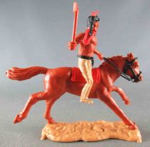 Timpo Indians 2nd series (moulded weapon) Mounted tomahawk on Side Ochre legs Brown Galloping (long) Horse
