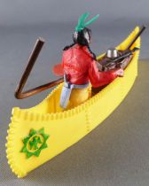 Timpo Indians 3rd series (1 piece head - knife belt) Canoe (Cargo yellow) fig. paddle on left red shirt yellow pants green feath