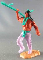 Timpo Indians 3rd series (3 pieces head - tail belt) footed Right Arm Raised (green spear) lilac dancing legs green feather