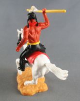 Timpo Indians 3rd series (3 pieces head - tail belt) Mounted right arm up (yellow spear) black legs white galloping horse