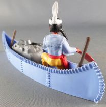 Timpo Indians 4th series (1 piece head - headband 1 feather) Canoe (Cargo Blue) fig. paddle on right blue shirt yellow pants whi