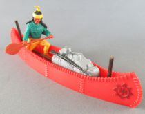 Timpo Indians 4th series (1 piece head - headband 1 feather) Canoe (Cargo Red) fig. paddle on right green shirt yellow pants yel