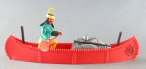 Timpo Indians 4th series (1 piece head - headband 1 feather) Canoe (Cargo Red) fig. paddle on right green shirt yellow pants yel