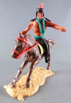 Timpo Indiens 2ème Série (arme fixe) Cavalier Couteau Jambes Noires Plume Rouge Cheval Brun Galop Long