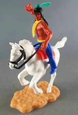 Timpo Indiens 2�me s�rie (arme fixe) Cavalier Tomahawk Devant jambes Bleu Roi Cheval Blanc Galop Court