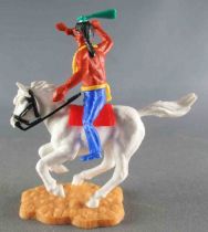Timpo Indiens 2ème série (arme fixe) Cavalier Tomahawk Devant jambes Bleu Roi Cheval Blanc Galop Court