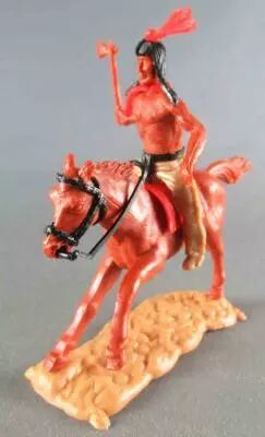 Timpo Indiens 2�me s�rie (arme fixe) Cavalier tomahawk sur le cot� jambes ocres Cheval Marron Galop Long